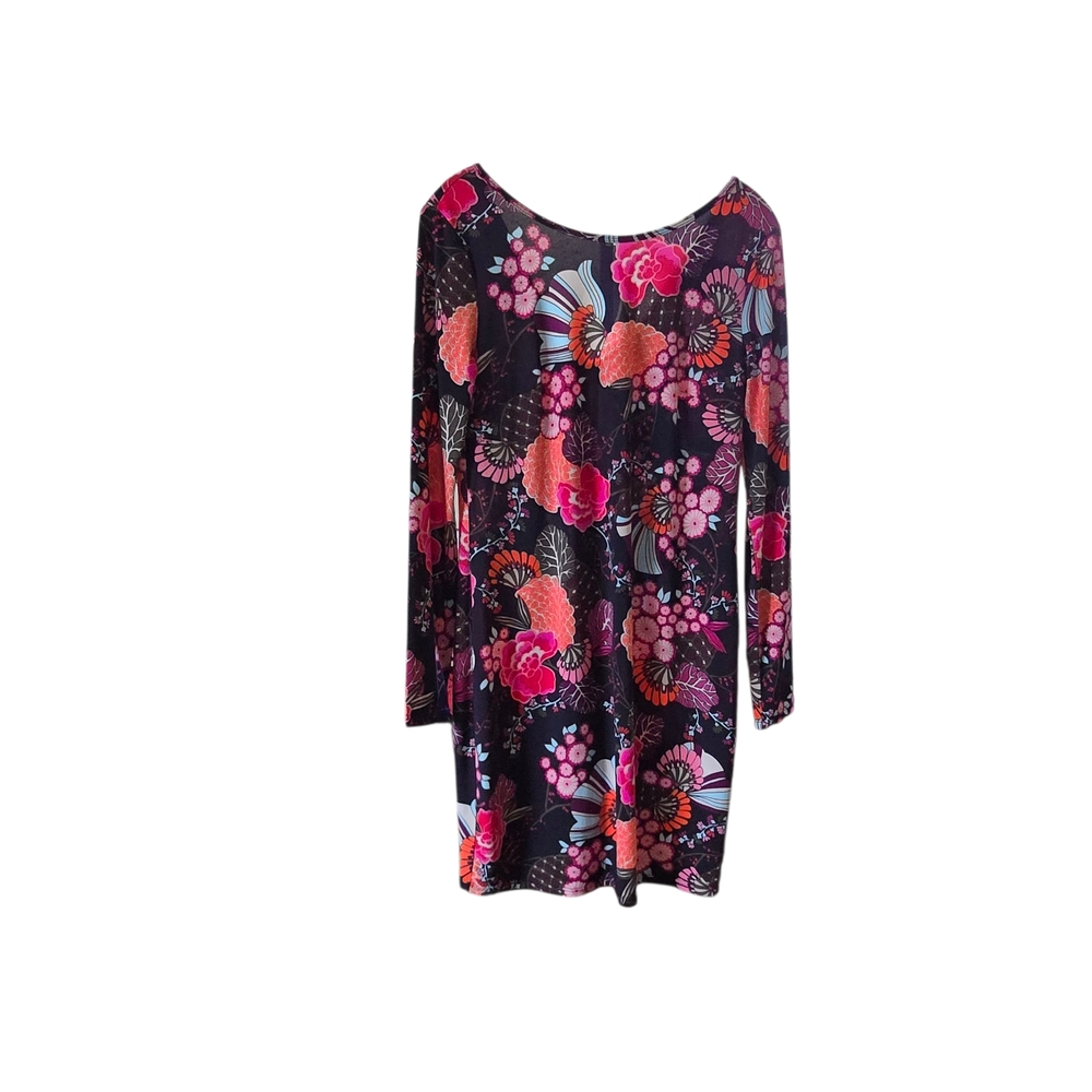 Trina Turk Vibrant Floral Long Sleeve Dress -‎ Pink and Black